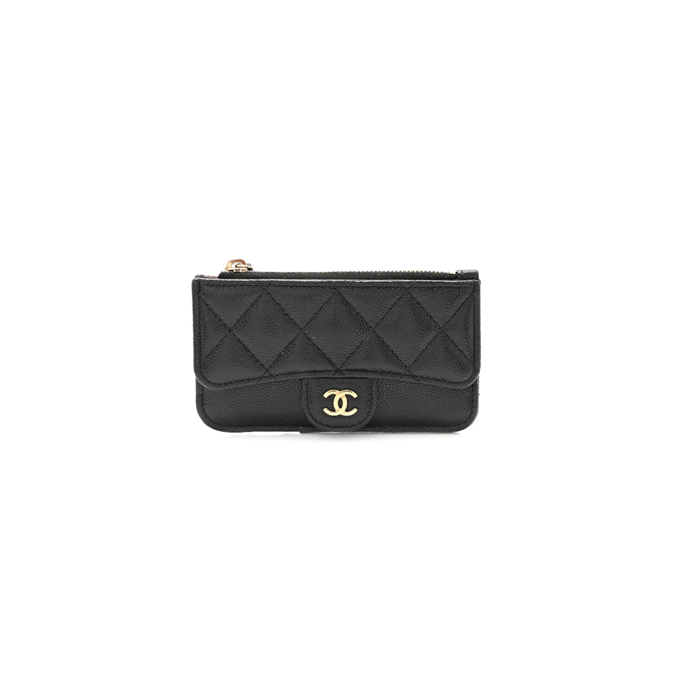 CHANEL CAVIAR QUILTED FLAP ZIP CARD HOLDER BLACK AP0374 (13*7.5*1cm)